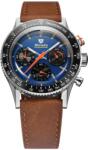 Nivada Grenchen Chronoking Mecaquartz Racing Blue - Inter. Bezel - Brown Leather + 5 ani garanție și cadou GRATUIT Ceas