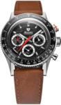 Nivada Grenchen Chronoking Mecaquartz Racing negru - Inter. Bezel - Brown Leather + 5 ani garanție și cadou GRATUIT Ceas