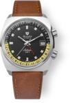 Nivada Grenchen Antarctic GMT - Negru - Brown Leather + 5 ani garanție și cadou GRATUIT Ceas