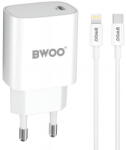 BWOO Incarcator Retea Cu Cablu Lightning BWOO CDA159, 20W, 3A, 1 x USB-C, Alb (inc/li/bwo/cd/20/3a/1x/al)
