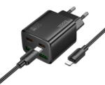 hoco. Incarcator Retea Cu Cablu Lightning HOCO N55, 20W, 3A, 2 x USB-A - 2 x USB-C, Negru (inc/li/hoc/n55/20/3a/2x/2x/ne)