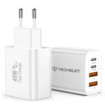 Techsuit Incarcator Retea Techsuit PowerXQuad CH4, 40W, 3A, 2 x USB-A - 2 x USB-C, Alb (acc/375100)