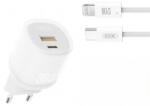 XO Incarcator Retea Cu Cablu Lightning XO Design L151, 30W, 3A, 1 x USB-A - 1 x USB-C, Alb (inc/li/xo/l151/li/30/3a/1x/1x/al)