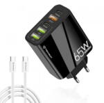 Techsuit Incarcator Retea Cu Cablu USB-C Techsuit CHC2 PentaXPower, 20W, 3A, 3 x USB-A - 2 x USB-C, Negru (inc/372350)