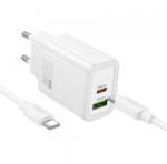 hoco. Incarcator Retea Cu Cablu USB-C HOCO N63, 30W, 3A, 1 x USB-A - 1 x USB-C, Alb (inc/us/hoc/n6/30/3a/1x/1x/al)