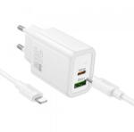 hoco. Incarcator Retea Cu Cablu Lightning HOCO N63, 30W, 3A, 1 x USB-A - 1 x USB-C, Alb (inc/li/hoc/n6/30/3a/1x/1x/al)