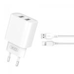 XO Incarcator Retea Cu Cablu Lightning XO Design CE02C, 10.5W, 2.1A, 2 x USB-A, Alb (inc/li/xo /ce/10/21/2x/al)