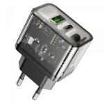 hoco. Incarcator Retea HOCO N34, 20W, 3A, 1 x USB-A - 1 x USB-C, Transparent (inc/hoc/n3/20/3a/1x/1x/tr)