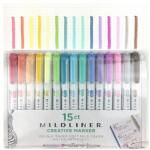 Zebra Evidențiator, set, 1, 4/4 mm, cu 2 vârfuri, ZEBRA "Evidențiator Mildliner", 15 culori diferite, 15 buc