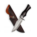 Depox Cutit de vanatoare, DEPOX®, Fixed Blade, Husa Piele, Otel Damasc, Negru (3044)