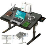 Linomag Stand laptop multifunctional tip masuta, Linomag®, Reglabil, Pliabil, 60cm x 40cm x 27cm ~ 40cm, Suport carte, Suport tableta, Sertar depozitare, Negru/Gri (mlgw) Suport laptop