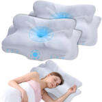 Linomag Set 2 Perne Ortopedice Cervicale pentru dormit Linomag®, Spuma cu Memorie, Husa lavabila, Suport pentru cap, gat, umeri si brate, Alb, 62 x 35 x 13 cm (2xpda1)