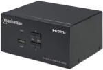 Manhattan HDMI KVM Switch 2-Port, 4K@30Hz, USB-A/3.5mm Audio/Mic Connections, Cables included, Audio Support, Control 2x computers from one pc/mouse/screen, USB Powered, Black, Three Year Warranty, Boxed (15352