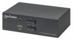 Manhattan DisplayPort 1.2 KVM Switch 2-Port, 4K@60Hz, USB-A/3.5mm Audio/Mic Connections, Cables included, Audio Support, Control 2x computers from one pc/mouse/screen, USB Powered, Black, Three Year Warranty, B