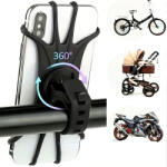 FIXATO Suport telefon universal pentru bicicleta, FIXATO, rotativ 360°, montaj pe ghidon, silicon, compatibil bicicleta, scuter, carut, trotineta, Negru (suport-telefon-tip6-negru)
