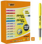 BIC Highlighter Grip Szövegkiemelő Készlet, 24 db, Vegyes Színek (Neon és Pasztell), Rézsútos Hegy, 1, 6-3, 4 mm Vonalvastagság, Száradásvédelem