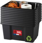 Sundis 10 db tárolódoboz készlet 30 L újrahasznosított műanyagból, fekete, 46, 5 x 36, 5 x 23 cm, egymásra rakható, műhelyhez és szállításhoz