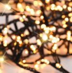 ProGarden 1000 LED-es 20 m-es Karácsonyi kültéri-beltéri fényfüzér, hálózati adapteres, Borostyánsárga-meleg fehér, IP44, időzíthető 6/18 órás, csillogó fényjátékkal (AGL000920)