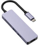KakuSiga Adaptor MultiHub, multiport, 5 in 1 USB-C la HDMI 4k/HD + 2 porturi USB 3.0 hub + cititor de carduri TF/SD, 120 mm, Argintiu - KAKU (6921043328811) - emag