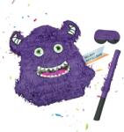 Relaxdays Monster Piñata Pálcával és Maszkkal, Gyerek Születésnapi Parti Piñata, Feltölthető, 40 x 35 x 9 cm, Lila