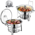 Vevor Chafing ételmelegítő készlet 2 × 4, 7 literes kerek, üvegfedeles, ezüst
