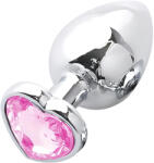Sunfo Fém anál plug szív alakú kővel (ezüst-pink)