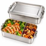 TINKLU Caserolă din Inox 304 Tinklu, 2400 ml, cu Capac și Cleme, Garnitură din Silicon Detașabilă, Separator Reglabil, 22 × 15 × 7, 5 cm (TIN-588)