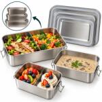 TINKLU Set 3 Caserole din Inox 304 Tinklu, 2400 ml, 1400 ml și 850 ml, cu Capace și Cleme, Garnituri din Silicon Detașabile, Separatoare Reglabile (TIN-589)