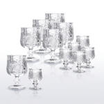  Set 12 pahare din sticla transparenta cu picior 150 ml si 50 ml model gravat retro pentru evenimente Pahar
