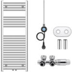 Cerano - Benito fürdőszobai radiátorkészlet - kombinált fűtés, Wi-Fi-s fűtőpatron - 50 mm-es középcsatlakozás - 300 W - króm - 1200x450 mm (CER-192607)