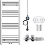 Cerano - Benito fürdőszobai radiátorszett - kombinált fűtés, WiFi-s fűtőpatron - 50 mm-es középcsatlakozás - 300W - króm - 1000x450 mm (CER-181226)