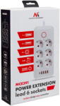 Maclean 6 prize + 4xUSB, 110-240V AC 50/60Hz, 2.1A max 2500W, 3m, Alb, MCE391W (MCE391)