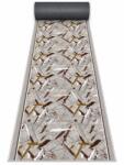 ZARRA Traversa ZARRA 01437, Model Abstract Imprimat, Tesatura Plata, Latime 1m, Marime 100 x 700 cm, Gri si Maro cu Accente Ocru, Festonata Surfilata Tivita, Antialergica, Polipropilena, Living, Dormito Covor