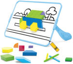 Produs de Import Tangram, piese magnetice din lemn, set cu tabla, 128 elemente Jucarii de constructii magnetice