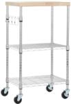 Amazon Basics 3 szintes étkezési kiszolgáló kocsi levehető fa tetőlappal, magasságállítható és 2 krómozott polccal, 79, 5 kg teherbírás, 53x38x92 cm, fa/króm
