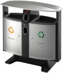 Green Clean Kültéri szelektív hulladékgyűjtő, acél, szürke, 2 db 39 literes tartállyal, hamuzóval, elemgyűjtővel, tetővel (GCPSO001)