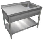 Green Clean 1000mm 1 medencés nagykonyhai mosogató bal oldali csepegtetővel, 500x400x250mm medencével, lábra állítva, takaróköpennyel, polccal, r. m. acél (GCK1-100654-IKP)