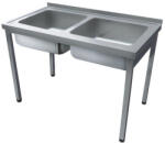 Green Clean 1200mm 2 medencés nagykonyhai mosogató 500x600x300mm medencékkel, lábra állítva, r. m. acél (GCK2-120756-NL)