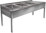 Green Clean 1900mm 3 medencés nagykonyhai mosogató jobb oldali csepegtetővel, 500x400x250mm medencékkel, lábra állítva, takaróköpennyel, r. m. acél (GCK3-190644-DK)