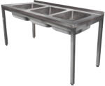 Green Clean 1800mm 3 medencés nagykonyhai mosogató 500x600x300mm medencékkel, lábra állítva, r. m. acél (GCK3-180756-NL)