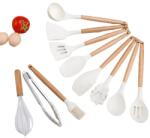 Juls Set Premium Ustensile de Bucatarie pentru Gatit, 12 Piese din Silicon cu Manere din Lemn Bambus Ergonomice, Durabile, Sigur pentru Alimente, Rezistente la Temperaturi Ina - Alb