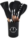 Juls Set Premium Ustensile de Bucatarie pentru Gatit, 12 Piese din Silicon cu Manere din Lemn Bambus Ergonomice, Durabile, Sigur pentru Alimente, Rezistente la Temperaturi Ina - Negru