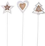 Indecor Decorațiune de Crăciun din lemn, pe băț, alb/bej 8 cm (3 variante)