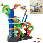 Mattel City, Mega Garaj Giga T-Rex, pista de masini, set de joaca cu 2 masinute