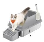 Feandrea Litiera XXL Open-Top pentru pisici, Feandrea, 28 litri, inox (PPT008GN01)