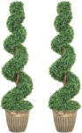 HOMCOM Set 2 plante artificiale buxus spiralate, 120 cm, cu ghiveci inclus, pentru decor interior și exterior, verde | Aosom Romania (830-794V01GN)