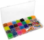 Kruzzel Set creativ elastice loom colorate cu organizator si accesorii, 1500 piese Kruzzel MY18061, Varsta 8 ani, Multicolor (MY18061_Initiala)