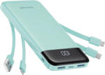 Charmast W1148 Powerbank külső akkumulátor 10000mAh 5V/3A beépített kábelekkel (USB-C / Lightning / Micro USB / USB-A) - zöld (6977525753732)