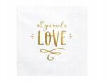 PartyDeco Szalvéta All you need is love, fehér, 33x33cm (1 db 20 db) (SP33-75-008-019)