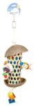 DUVOPLUS PLAY TIME Felakasztható színes játék egzotikus madaraknak kókuszból és bambuszból, színes kukoricalevelekkel töltve 18x18x30cm
